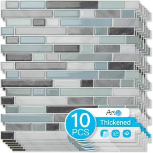 imageArt3d 10Sheet HeavyDuty Peel and Stick Backsplash Waterproof Wall Tiles Stick on Kitchen Backsplash Living Space Beige ampamp WhiteGray  Blue