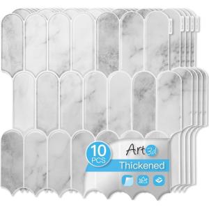 imageArt3d 12 x 12 Inch HeavyDuty Peel and Stick Backsplash Selfadhesive Wall Tiles for Kitchen Bathroom Decor 10Pack WhiteGray Marble