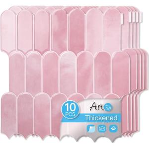 imageArt3d 12 x 12 Inch HeavyDuty Peel and Stick Backsplash Selfadhesive Wall Tiles for Kitchen Bathroom Decor 10Pack WhitePink