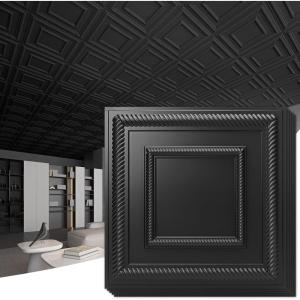 imageArt3d 12Pack 24quotx24quot PVC Lightweight Drop Ceiling Tile 2x2 ft WaterResistant Ceiling Panels to Prevent Breakage BlackSquare Black