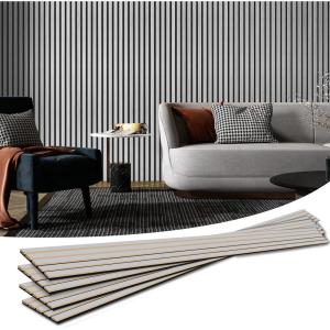 imageArt3d 4Piece Wood Slat Acoustic Panels for Stylish Decor and Noise Reduction 3D Textured Panel for Ceiling and Wall Matte BlackBrushed Silver