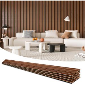 imageArt3d 4Piece Wood Slat Acoustic Panels for Stylish Decor and Noise Reduction 3D Textured Panel for Ceiling and Wall Matte BlackDark Walnut