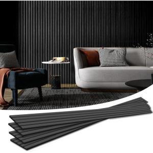 imageArt3d 4Piece Wood Slat Acoustic Panels for Stylish Decor and Noise Reduction 3D Textured Panel for Ceiling and Wall Matte BlackMatte Black