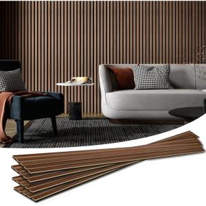 imageArt3d 4Piece Wood Slat Acoustic Panels for Stylish Decor and Noise Reduction 3D Textured Panel for Ceiling and Wall Matte BlackWalnut