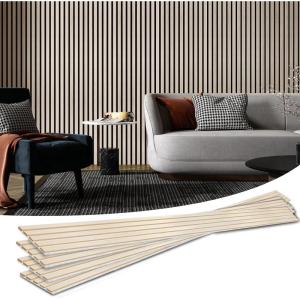 imageArt3d 4Piece Wood Slat Acoustic Panels for Stylish Decor and Noise Reduction 3D Textured Panel for Ceiling and Wall Matte BlackWhite Elm