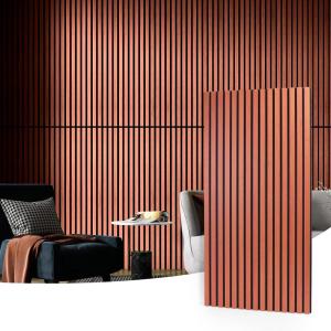 imageArt3d 4pcs107 x 8in Slat Acoustic Panel for Wall and Ceiling 3D Fluted Sound Absorbing Panel with Wood Finish OakCherry