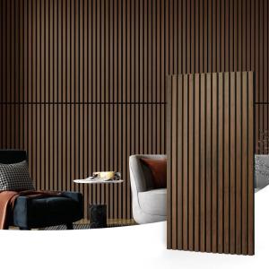imageArt3d 4pcs107 x 8in Slat Acoustic Panel for Wall and Ceiling 3D Fluted Sound Absorbing Panel with Wood Finish OakDark Walnut