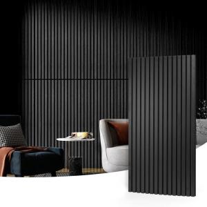 imageArt3d 4pcs107 x 8in Slat Acoustic Panel for Wall and Ceiling 3D Fluted Sound Absorbing Panel with Wood Finish OakMatte Black