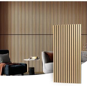 imageArt3d 4pcs107 x 8in Slat Acoustic Panel for Wall and Ceiling 3D Fluted Sound Absorbing Panel with Wood Finish OakOak
