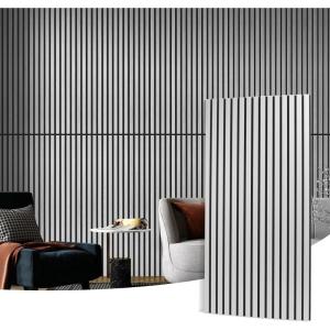 imageArt3d 4pcs107 x 8in Slat Acoustic Panel for Wall and Ceiling 3D Fluted Sound Absorbing Panel with Wood Finish OakSilver