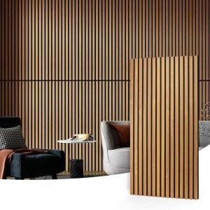 imageArt3d 4pcs107 x 8in Slat Acoustic Panel for Wall and Ceiling 3D Fluted Sound Absorbing Panel with Wood Finish OakTeak