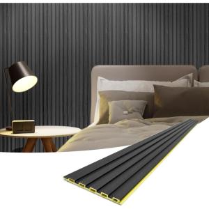 imageArt3d Slat Wall Panels WPC Soundproof 3D Wall Paneling for Interior Wall Decor TV Background 8Pack 96 x 6 in Gray OakBlack