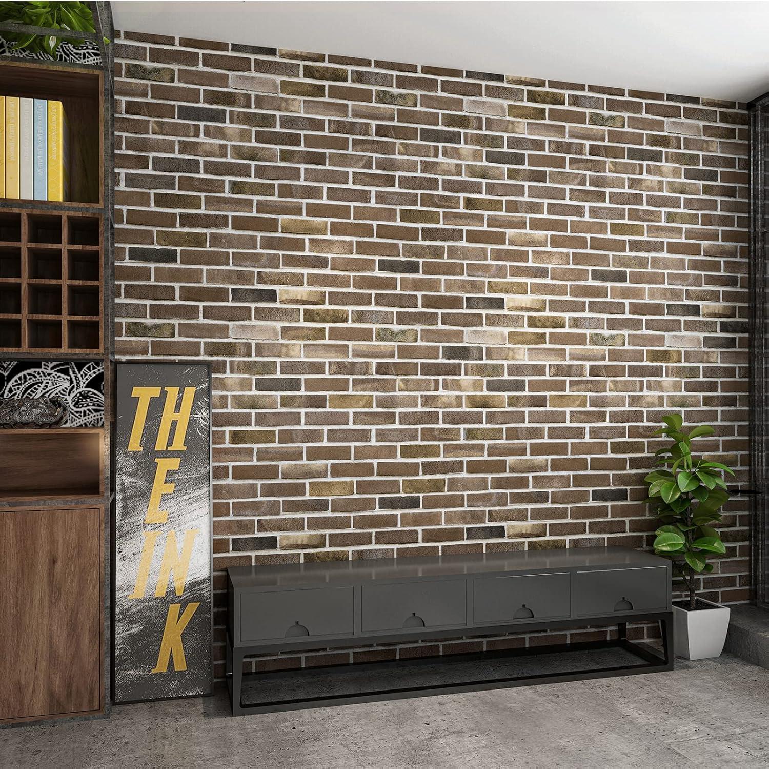 imageArt3d 10Pack 525 SqFt Faux Brick 3D Wall Panels Peel and Stick in Red Brown Self Adhesive Waterproof Foam Wallpaper for Bedroom Bathroom KitchenGrayBrown