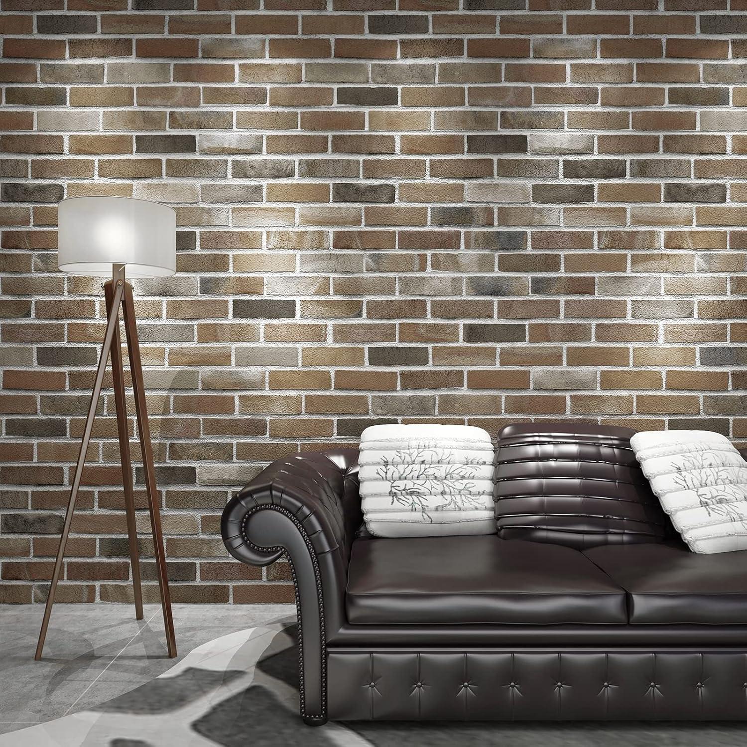 imageArt3d 10Pack 525 SqFt Faux Brick 3D Wall Panels Peel and Stick in Red Brown Self Adhesive Waterproof Foam Wallpaper for Bedroom Bathroom KitchenGrayBrown