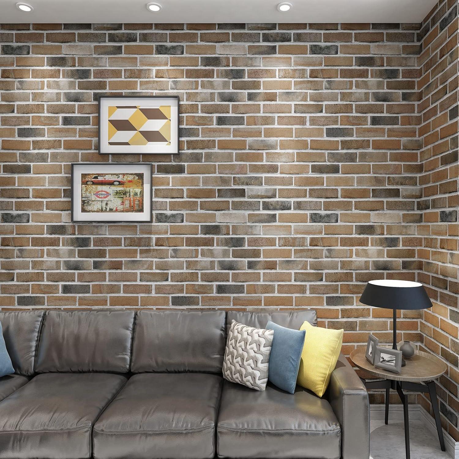 imageArt3d 10Pack 525 SqFt Faux Brick 3D Wall Panels Peel and Stick in Red Brown Self Adhesive Waterproof Foam Wallpaper for Bedroom Bathroom KitchenGrayBrown