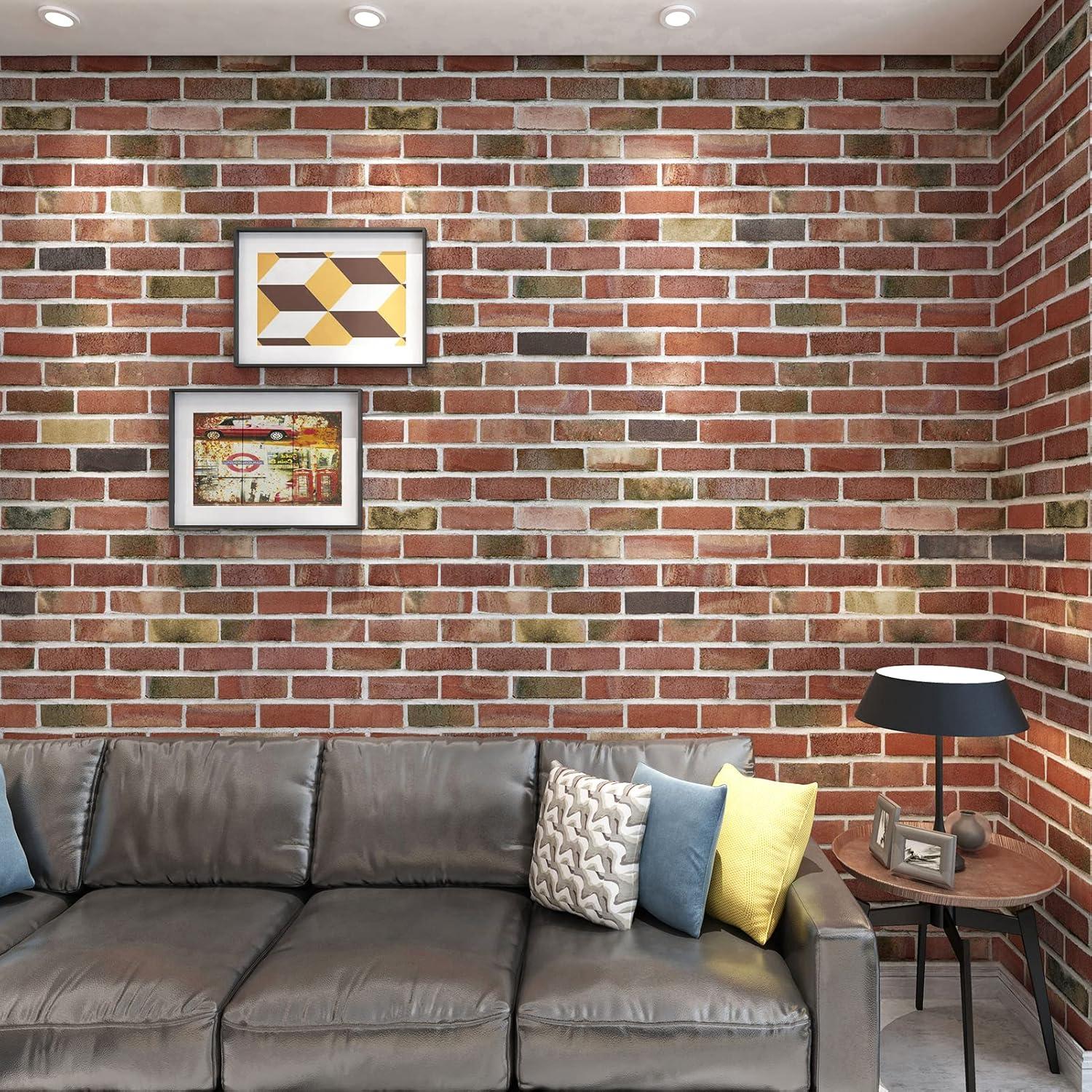imageArt3d 10Pack 525 SqFt Faux Brick 3D Wall Panels Peel and Stick in Red Brown Self Adhesive Waterproof Foam Wallpaper for Bedroom Bathroom KitchenRed brown