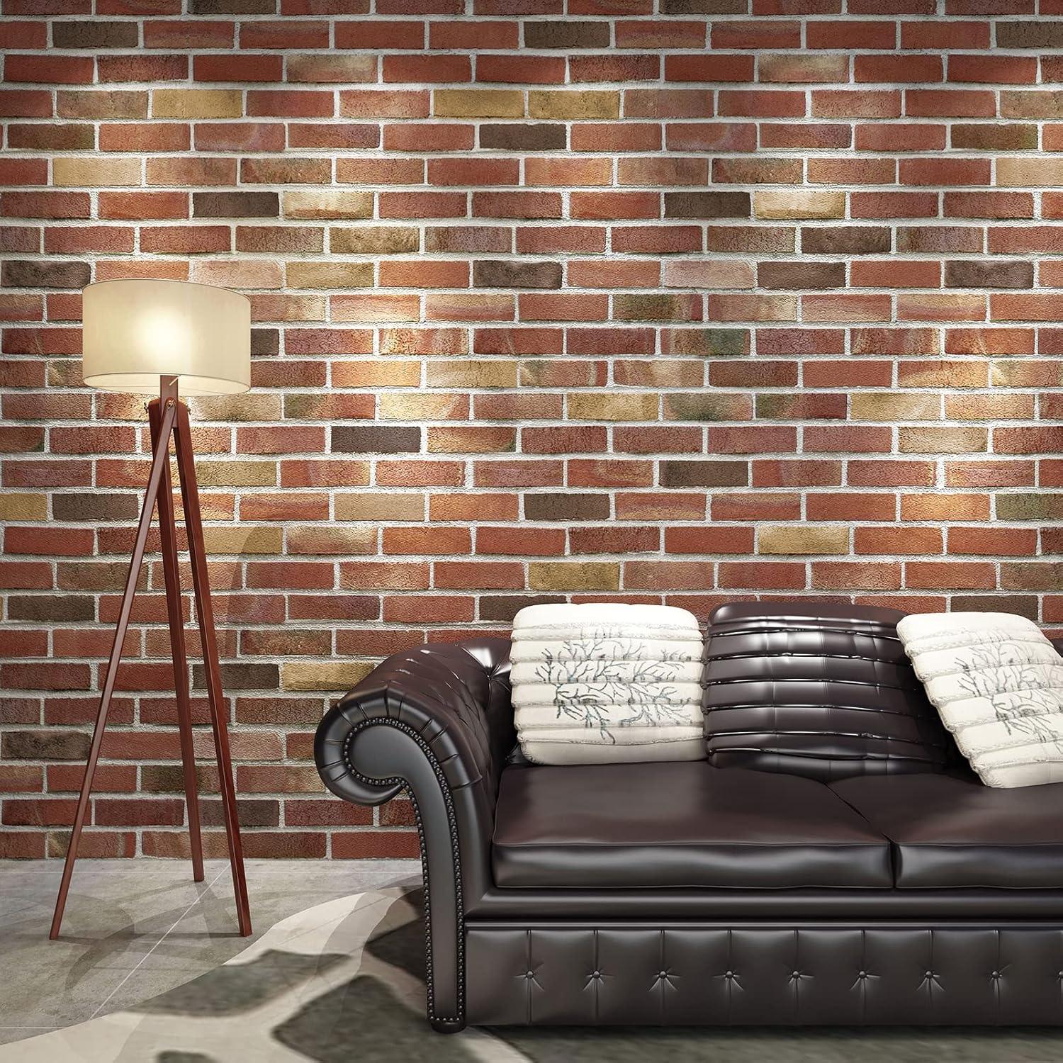 imageArt3d 10Pack 525 SqFt Faux Brick 3D Wall Panels Peel and Stick in Red Brown Self Adhesive Waterproof Foam Wallpaper for Bedroom Bathroom KitchenRed brown