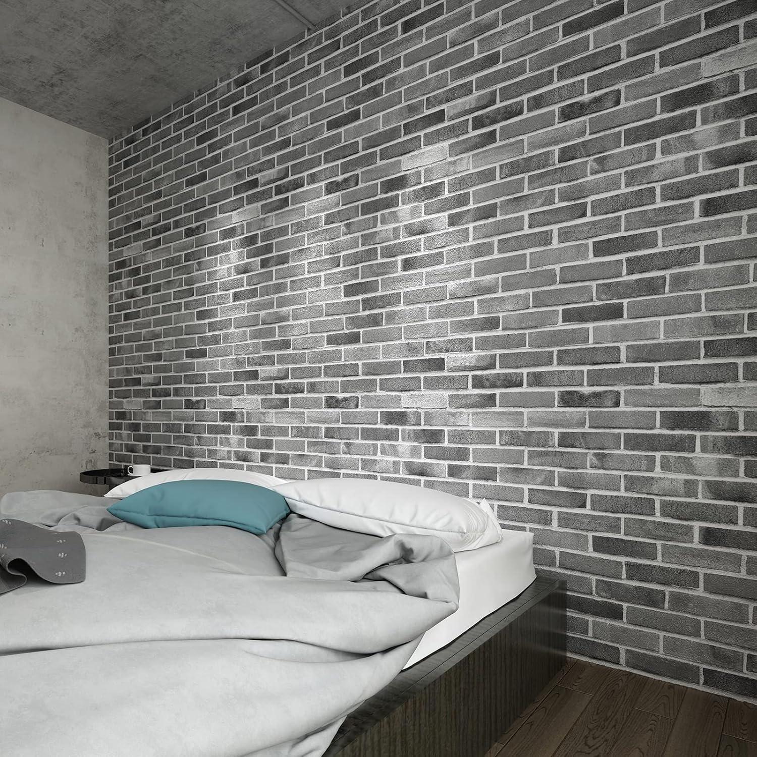 imageArt3d 10Pack 525 SqFt Faux Brick 3D Wall Panels Peel and Stick in Red Brown Self Adhesive Waterproof Foam Wallpaper for Bedroom Bathroom KitchenStone ash