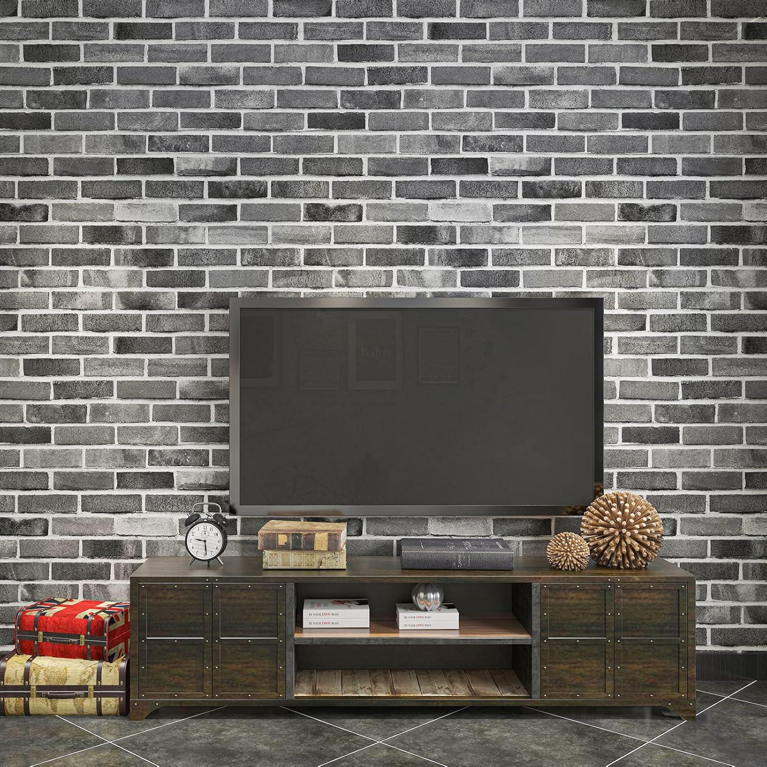 imageArt3d 10Pack 525 SqFt Faux Brick 3D Wall Panels Peel and Stick in Red Brown Self Adhesive Waterproof Foam Wallpaper for Bedroom Bathroom KitchenStone ash