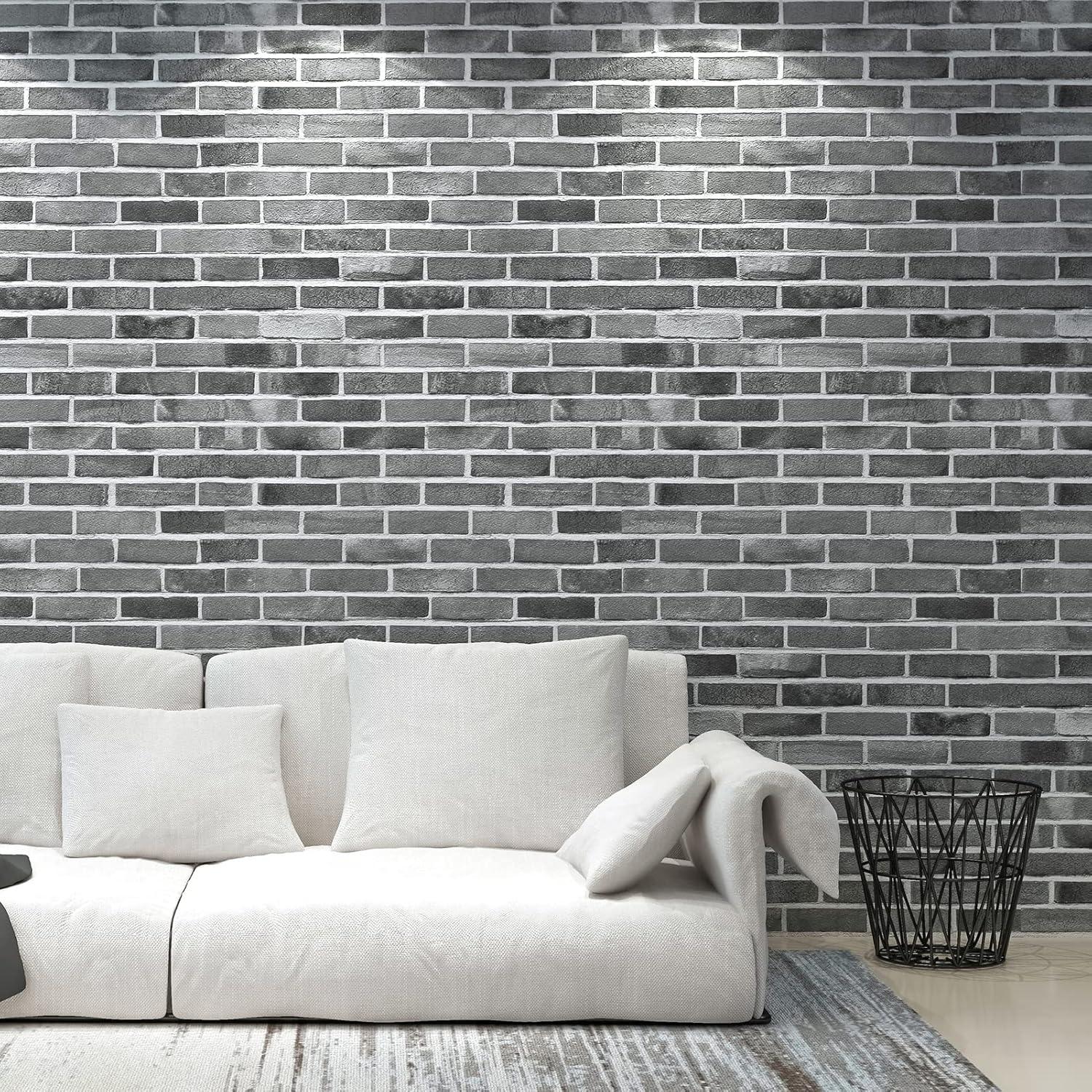 imageArt3d 10Pack 525 SqFt Faux Brick 3D Wall Panels Peel and Stick in Red Brown Self Adhesive Waterproof Foam Wallpaper for Bedroom Bathroom KitchenStone ash