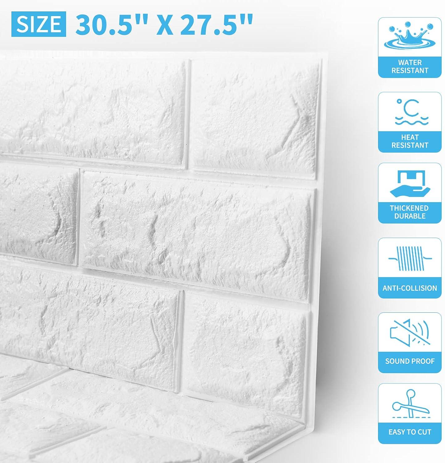 imageArt3d 10Pack 525 SqFt Faux Brick 3D Wall Panels Peel and Stick in Red Brown Self Adhesive Waterproof Foam Wallpaper for Bedroom Bathroom KitchenWhite