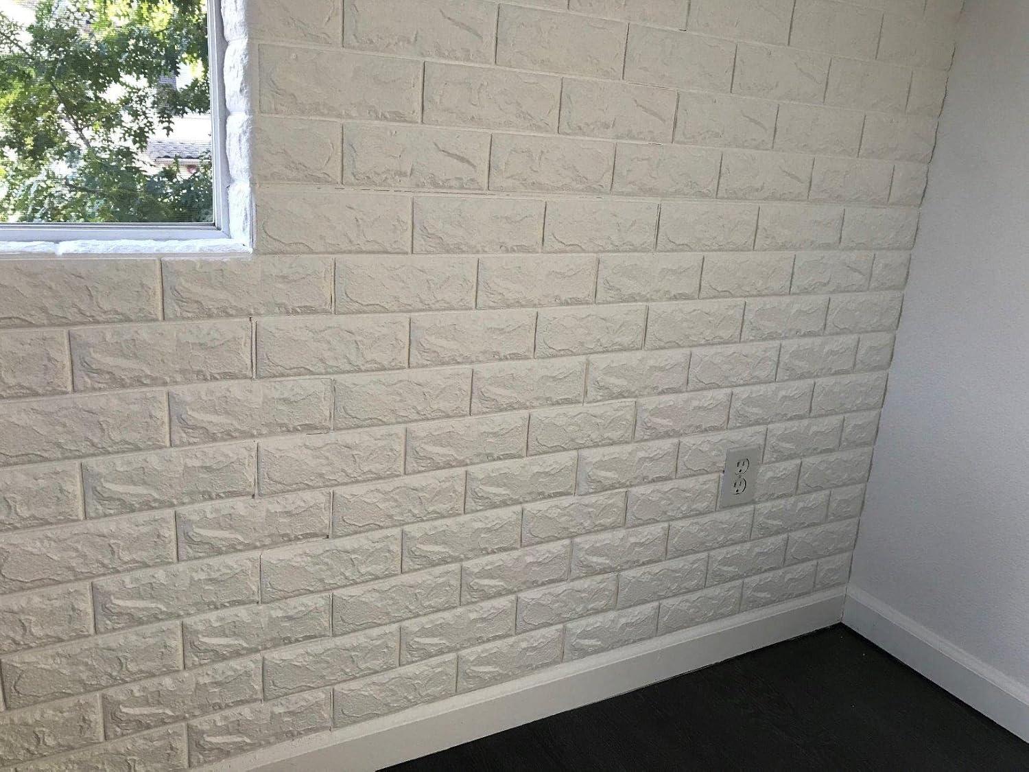 imageArt3d 10Pack 525 SqFt Faux Brick 3D Wall Panels Peel and Stick in Red Brown Self Adhesive Waterproof Foam Wallpaper for Bedroom Bathroom KitchenWhite