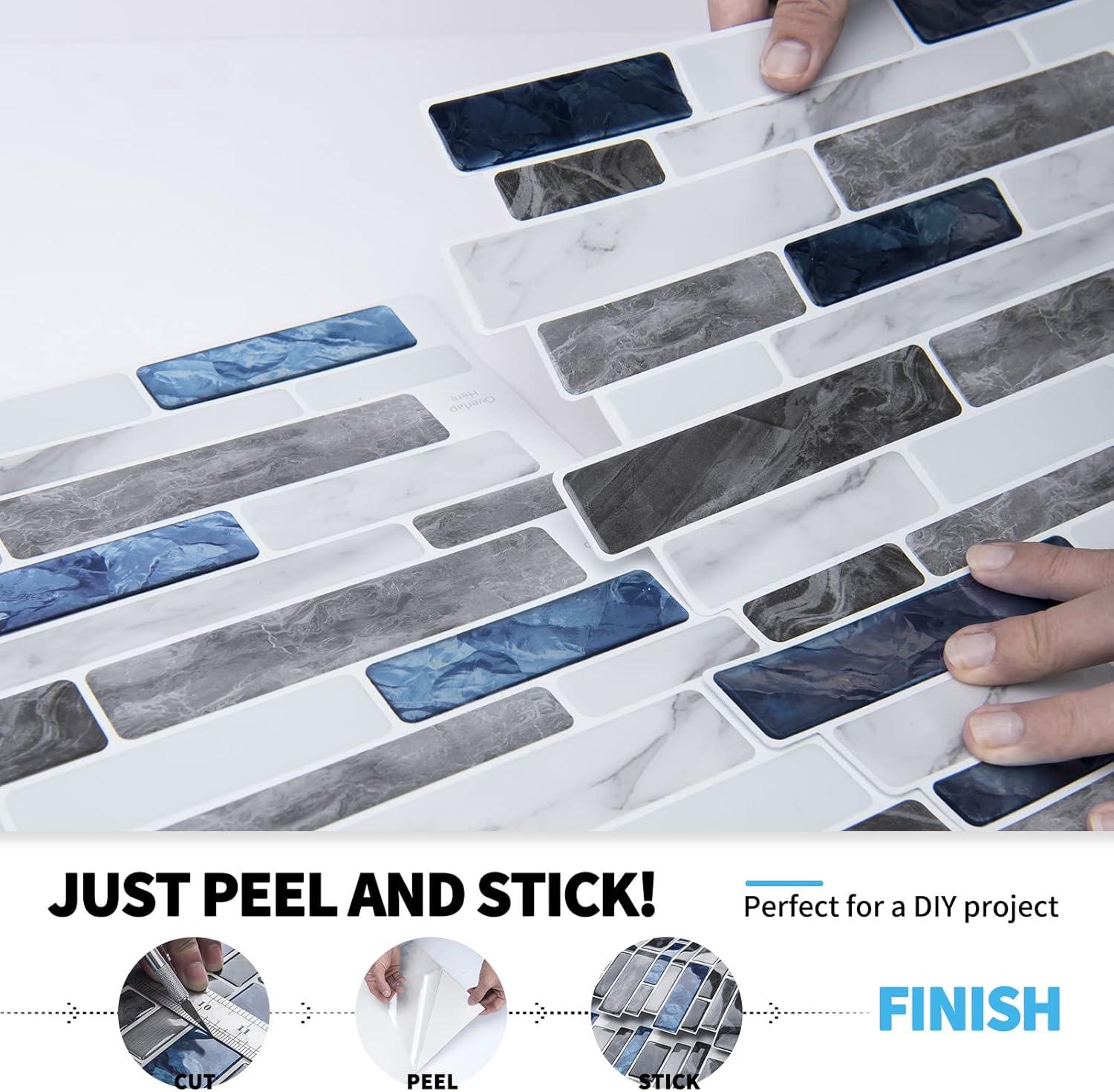 imageArt3d 10Sheet Peel and Stick Backsplash 12 in x 12in Blue Marble DesignBlue Marble