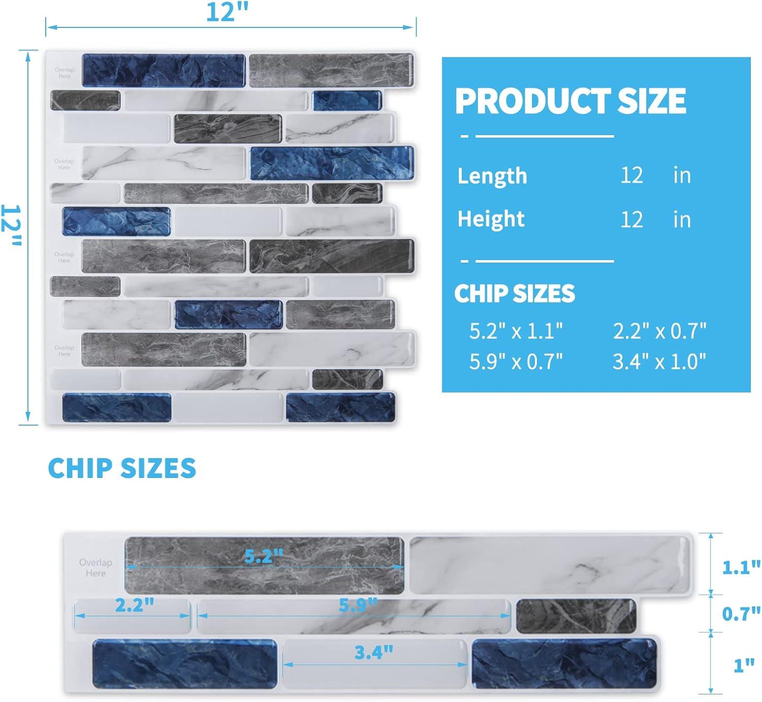 imageArt3d 10Sheet Peel and Stick Backsplash 12 in x 12in Blue Marble DesignBlue Marble