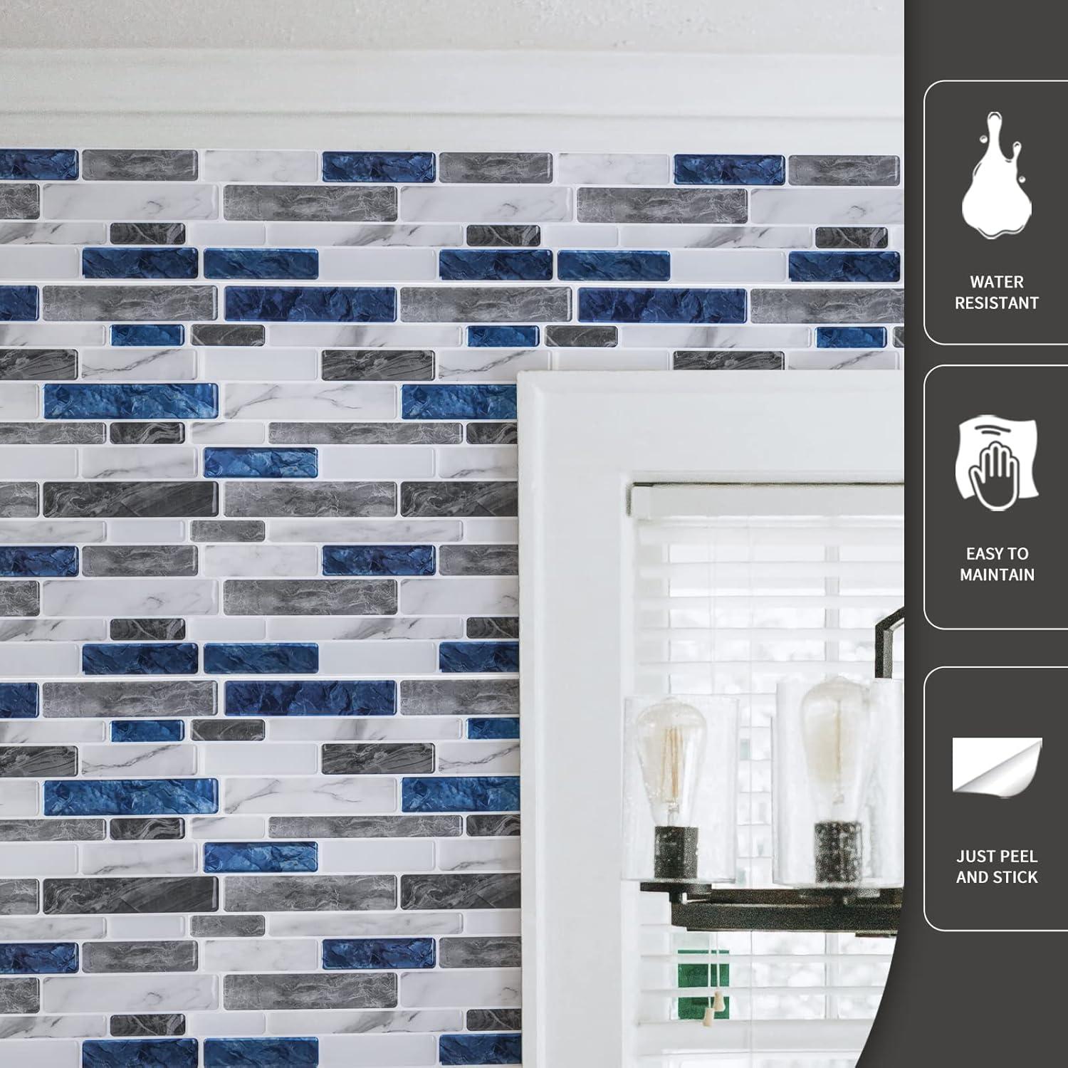 imageArt3d 10Sheet Peel and Stick Backsplash 12 in x 12in Blue Marble DesignBlue Marble