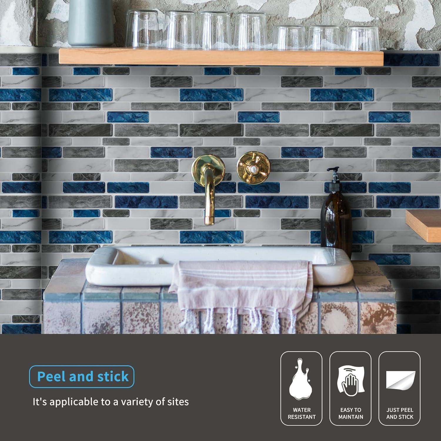 imageArt3d 10Sheet Peel and Stick Backsplash 12 in x 12in Blue Marble DesignBlue Marble