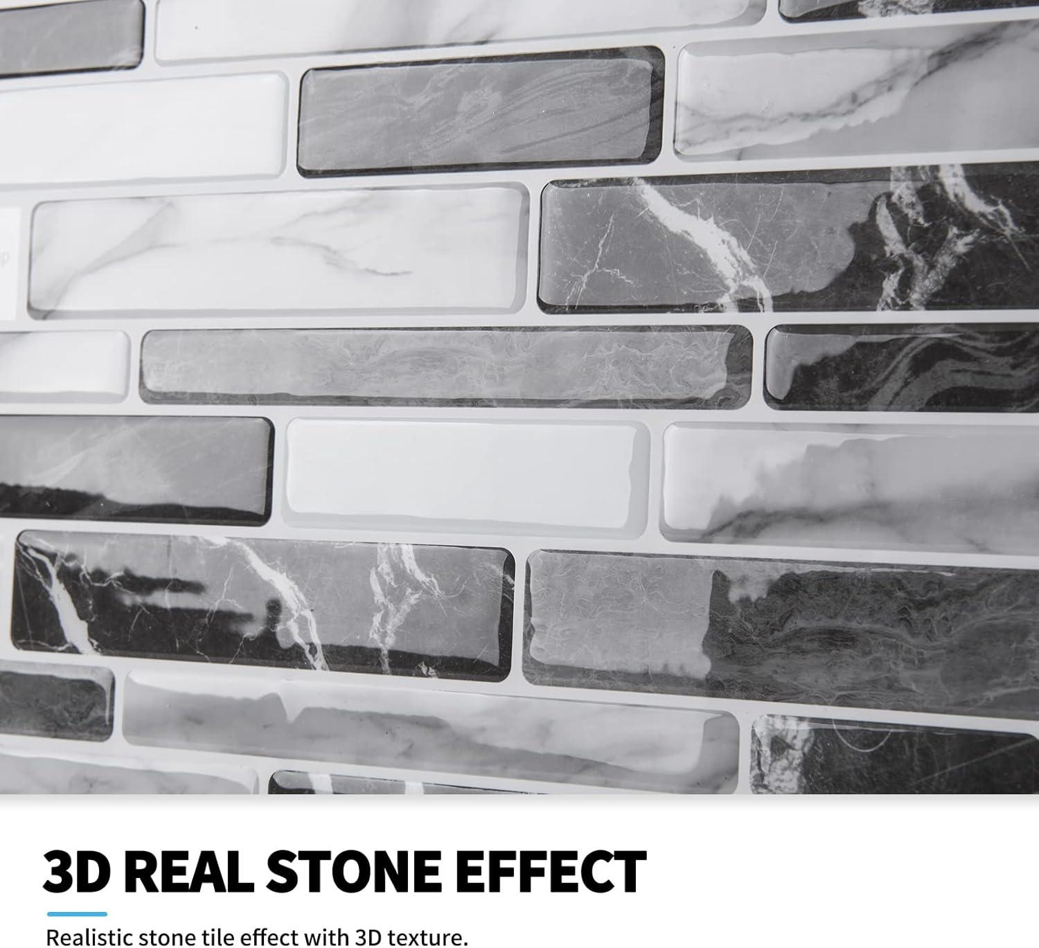 imageArt3d 10Sheet Peel and Stick Backsplash 12 in x 12in Blue Marble DesignDark Gray