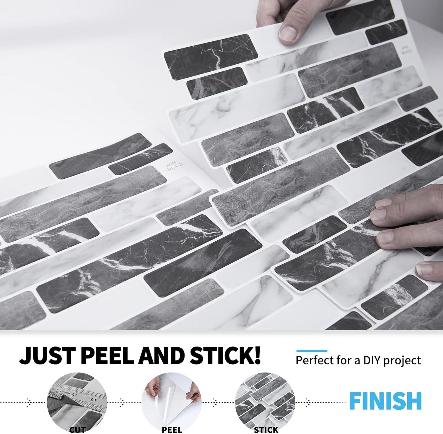 imageArt3d 10Sheet Peel and Stick Backsplash 12 in x 12in Blue Marble DesignDark Gray