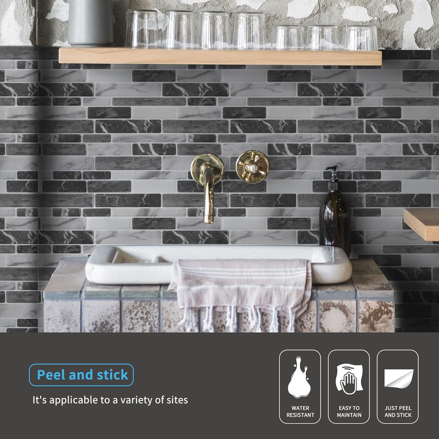 imageArt3d 10Sheet Peel and Stick Backsplash 12 in x 12in Blue Marble DesignDark Gray