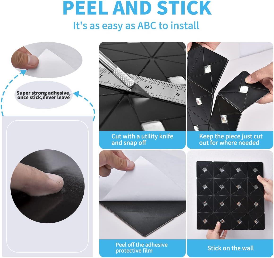 imageArt3d 10Sheet Peel and Stick Backsplash Metal Mosaic Tiles for Kitchen Wall Decor Stick on Aluminum Composite Tiles Stikers Black Windmill Puzzle Glass Mixed