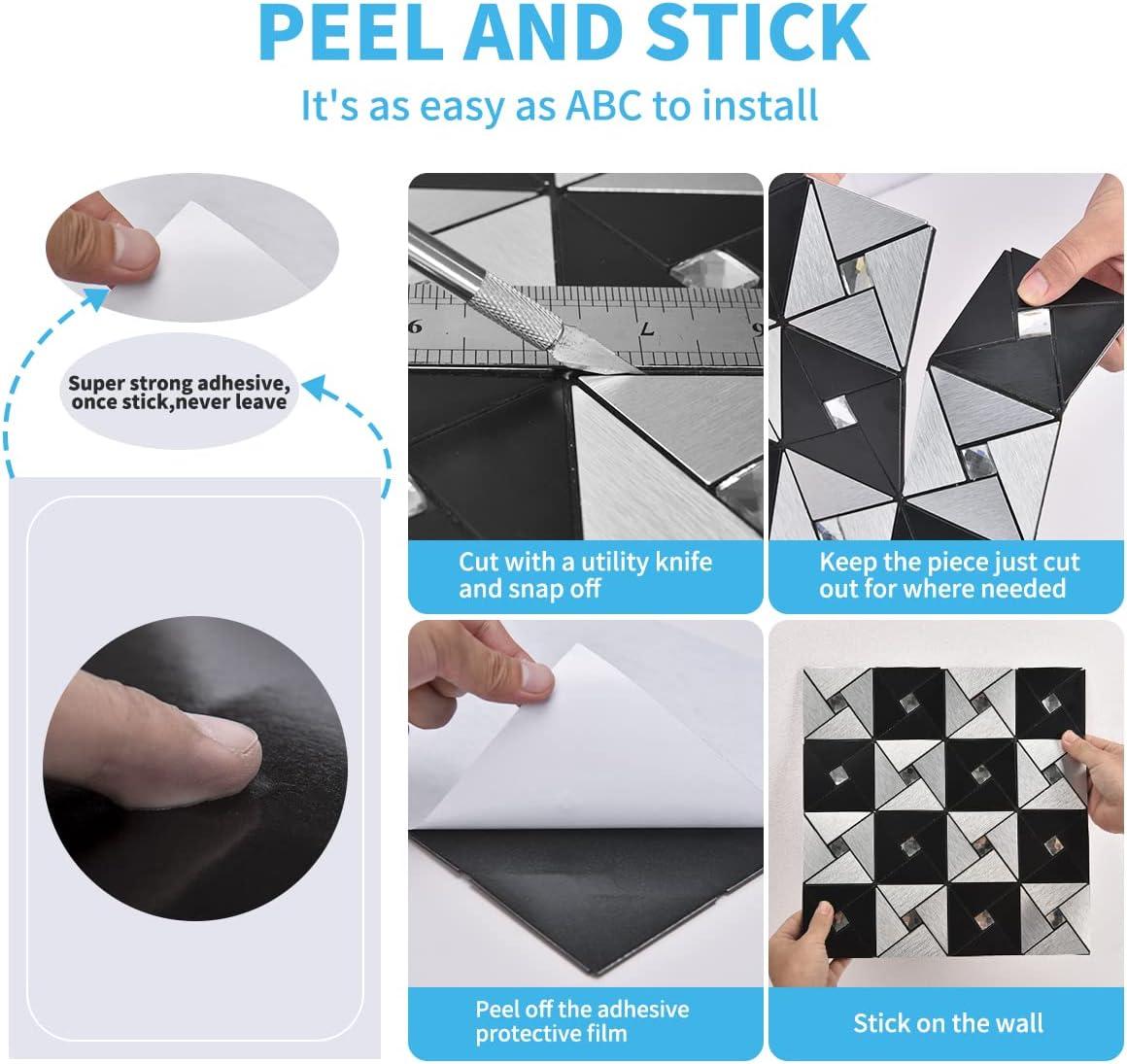 imageArt3d 10Sheet Peel and Stick Backsplash Metal Mosaic Tiles for Kitchen Wall Decor Stick on Aluminum Composite Tiles Stikers BlackampampSilver Windmill Puzzle Glass MixedBlackSilver