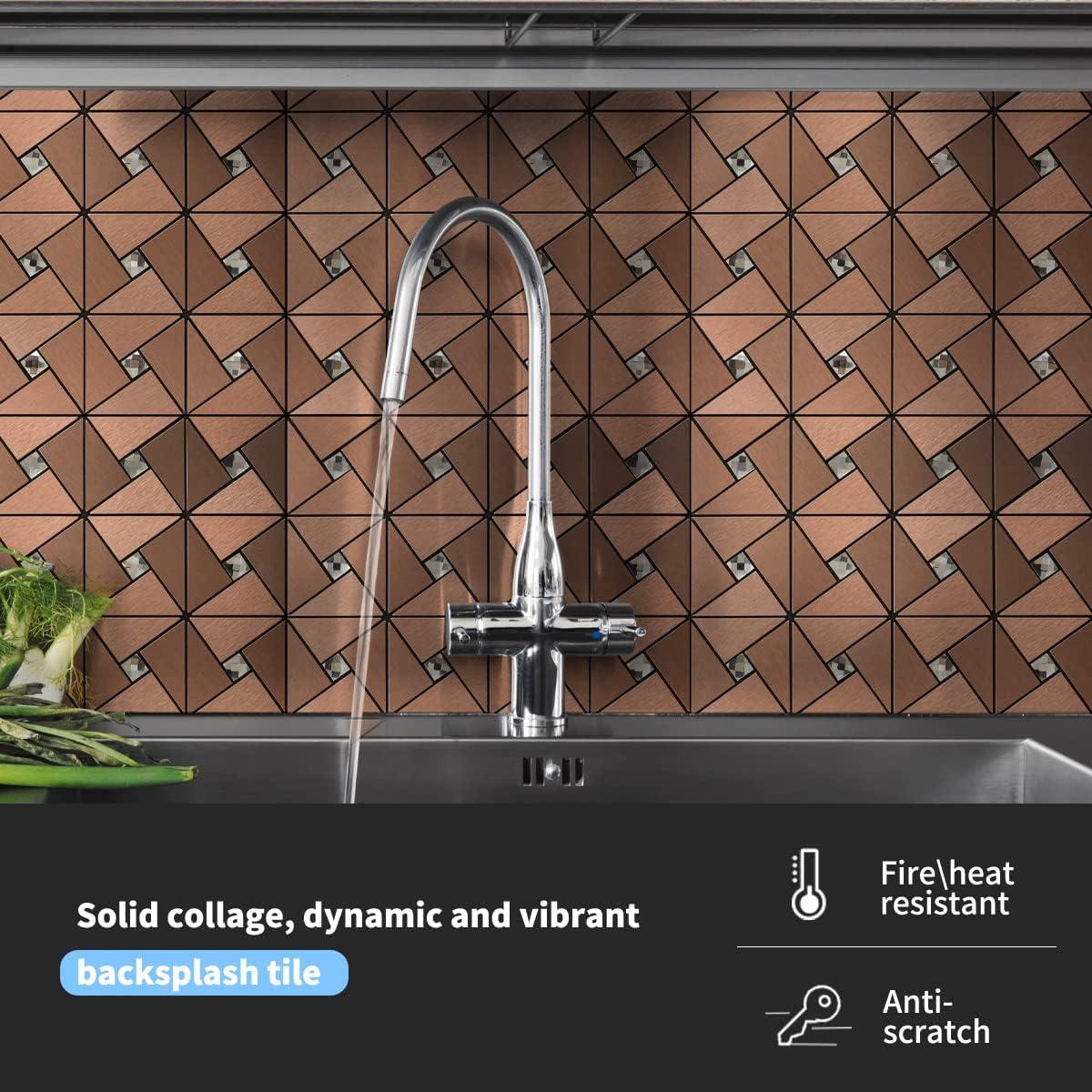 imageArt3d 10Sheet Peel and Stick Backsplash Metal Mosaic Tiles for Kitchen Wall Decor Stick on Aluminum Composite Tiles Stikers BlackampampSilver Windmill Puzzle Glass MixedCopper