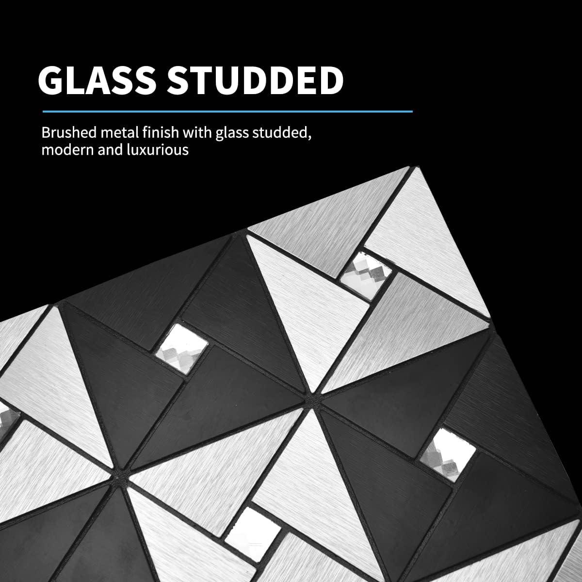 imageArt3d 10Sheet Peel and Stick Backsplash Metal Mosaic Tiles for Kitchen Wall Decor Stick on Aluminum Composite Tiles Stikers BlackampampSilver Windmill Puzzle Glass MixedBlackSilver