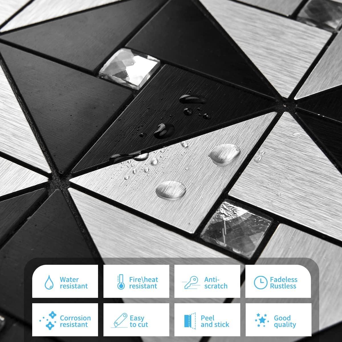 imageArt3d 10Sheet Peel and Stick Backsplash Metal Mosaic Tiles for Kitchen Wall Decor Stick on Aluminum Composite Tiles Stikers BlackampampSilver Windmill Puzzle Glass MixedBlackSilver