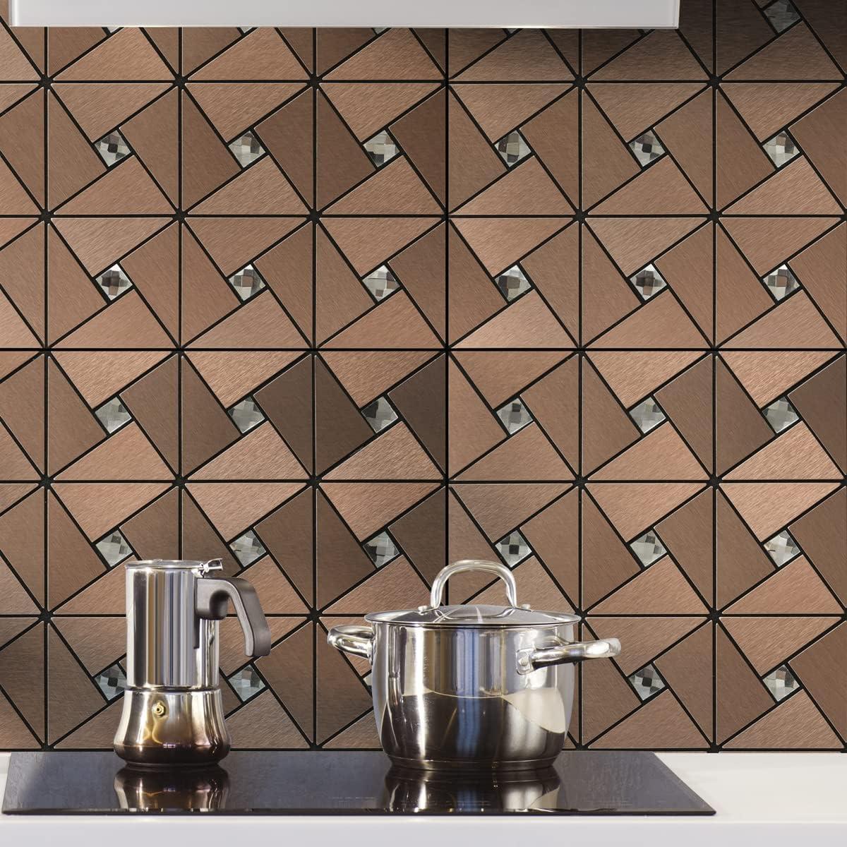 imageArt3d 10Sheet Peel and Stick Backsplash Metal Mosaic Tiles for Kitchen Wall Decor Stick on Aluminum Composite Tiles Stikers BlackampampSilver Windmill Puzzle Glass MixedCopper