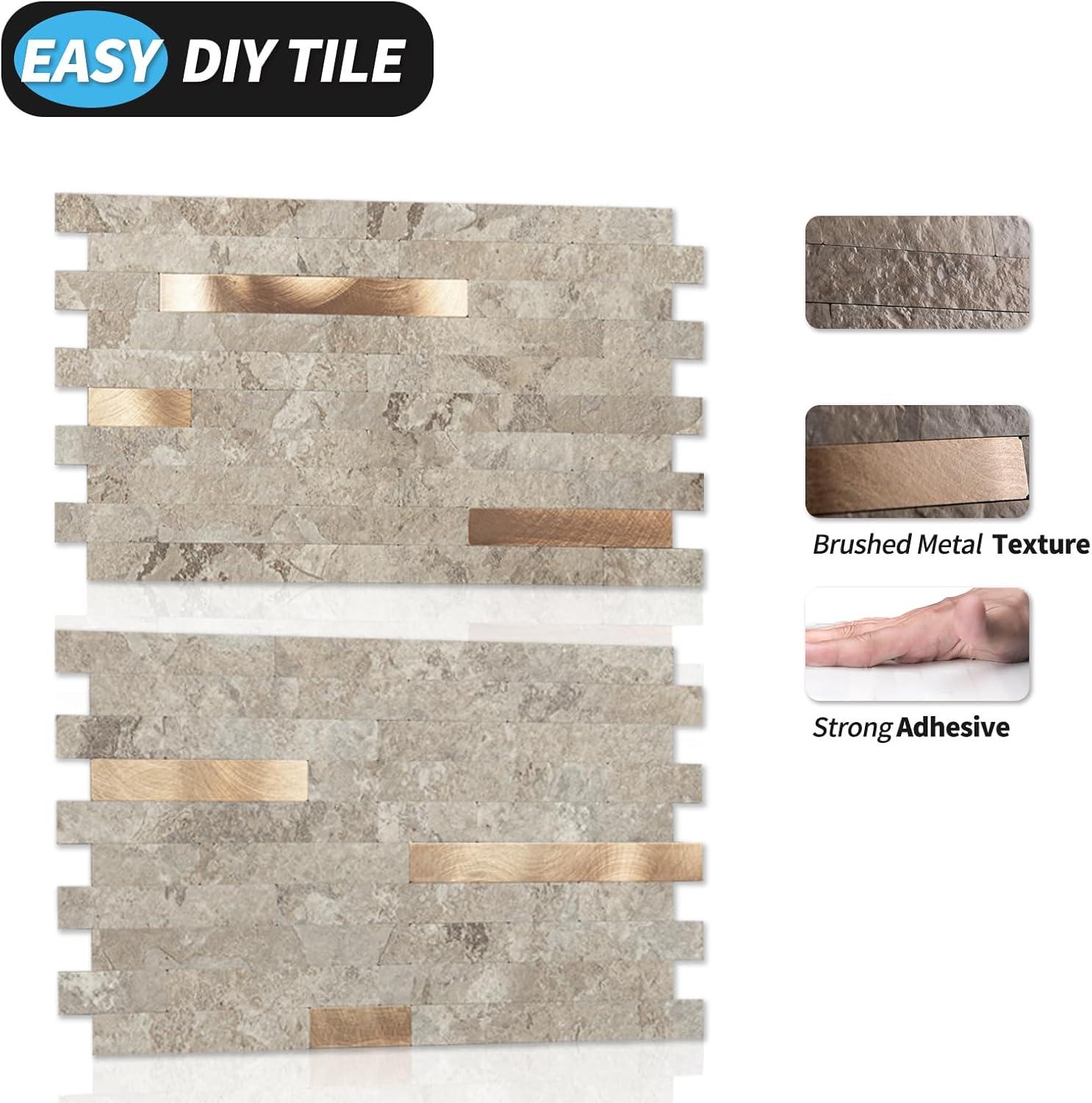 imageArt3d 10Sheet Peel and Stick Backsplash Tile for Kitchen Bathroom Fireplace Laundry Room in White Marble ToneEcru Slate