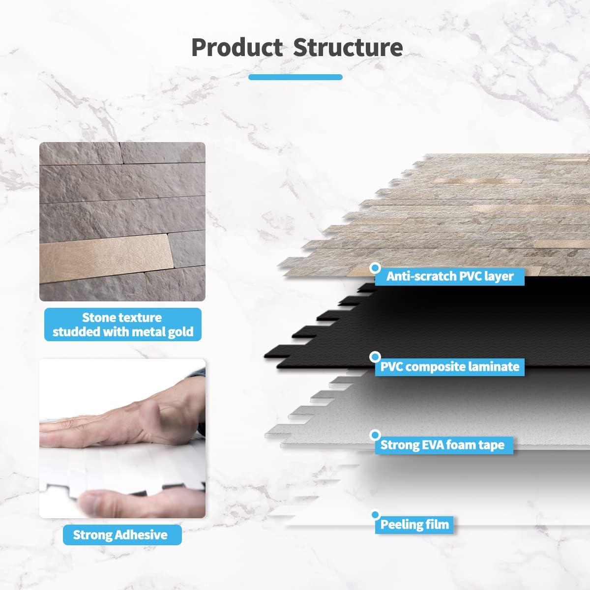 imageArt3d 10Sheet Peel and Stick Backsplash Tile for Kitchen Bathroom Fireplace Laundry Room in White Marble ToneEcru Slate