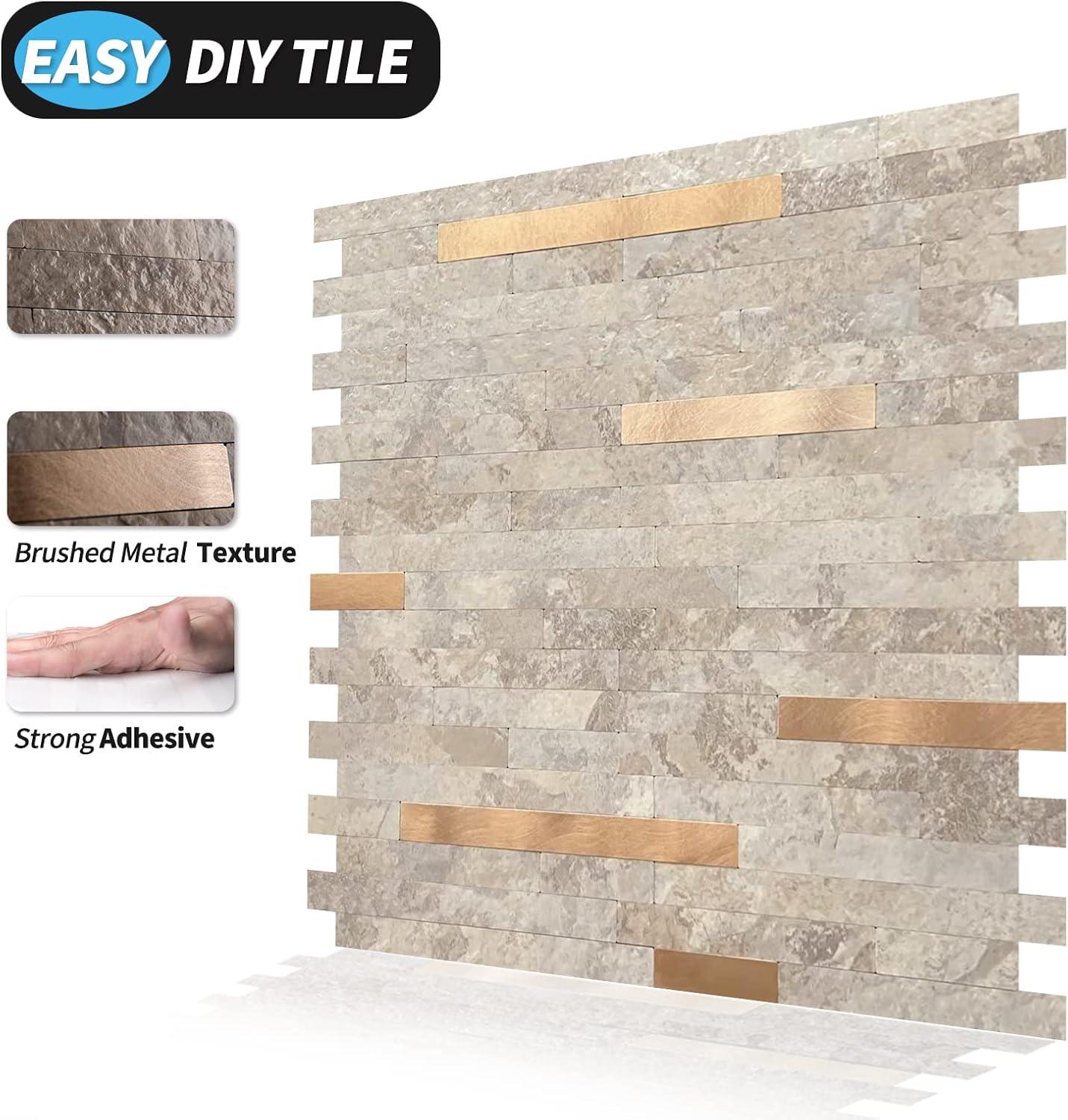 imageArt3d 10Sheet Peel and Stick Backsplash Tile for Kitchen Bathroom Fireplace Laundry Room in White Marble ToneEcru Slate