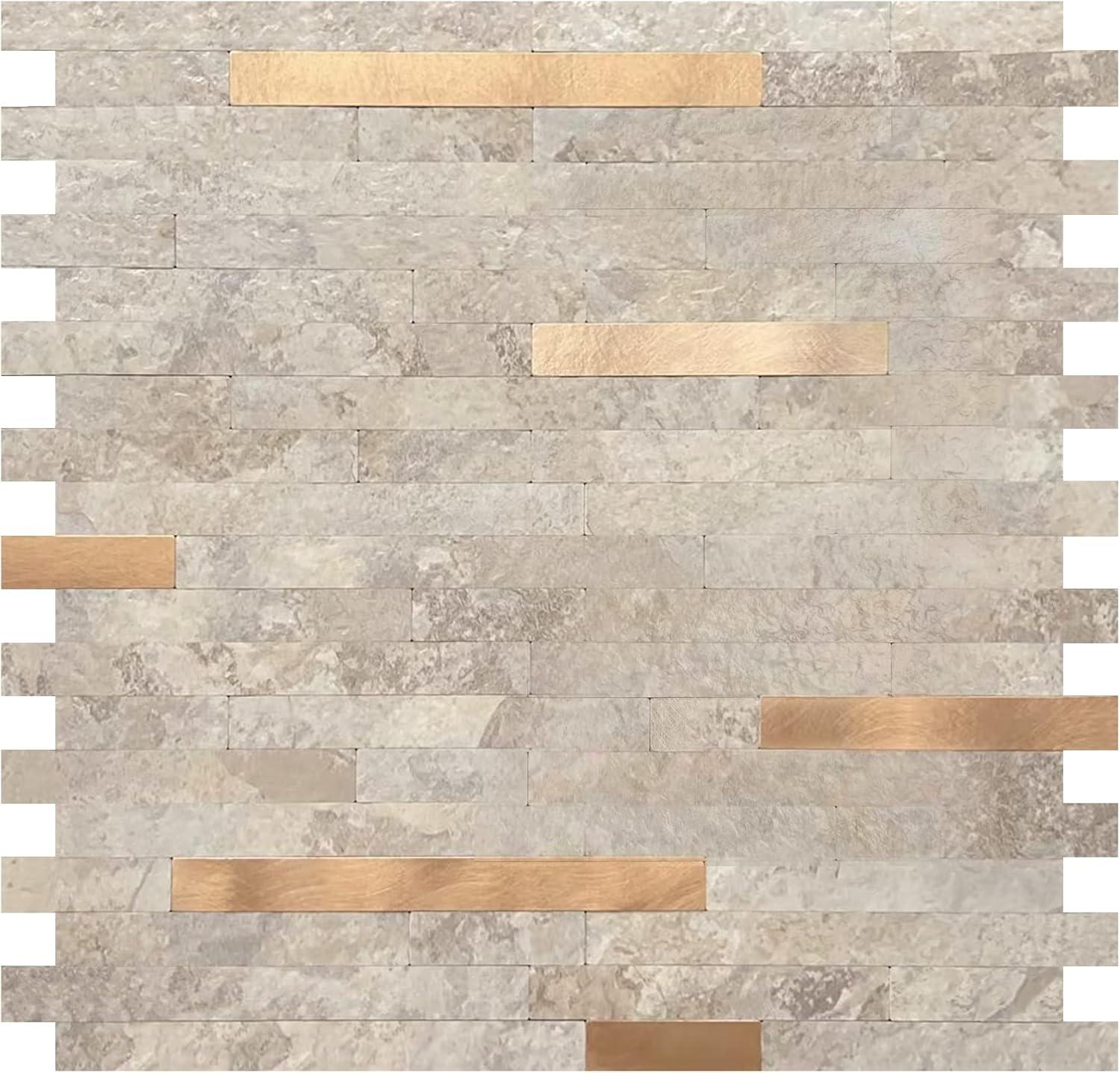 imageArt3d 10Sheet Peel and Stick Backsplash Tile for Kitchen Bathroom Fireplace Laundry Room in White Marble ToneEcru Slate