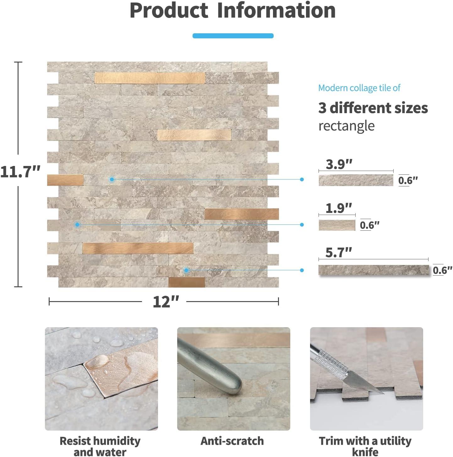 imageArt3d 10Sheet Peel and Stick Backsplash Tile for Kitchen Bathroom Fireplace Laundry Room in White Marble ToneEcru Slate