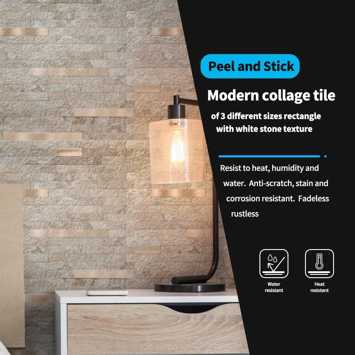 imageArt3d 10Sheet Peel and Stick Backsplash Tile for Kitchen Bathroom Fireplace Laundry Room in White Marble ToneEcru Slate
