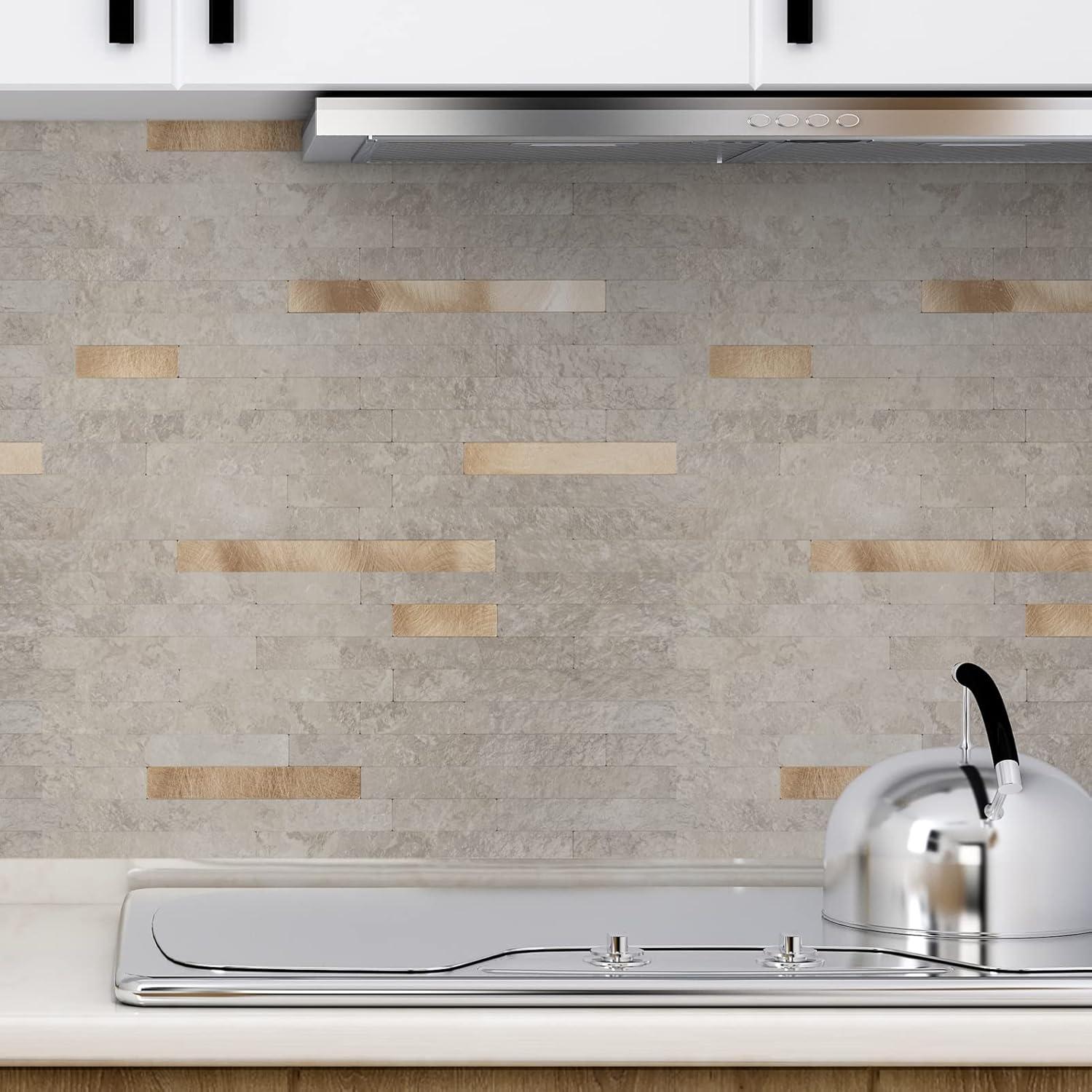 imageArt3d 10Sheet Peel and Stick Backsplash Tile for Kitchen Bathroom Fireplace Laundry Room in White Marble ToneEcru Slate