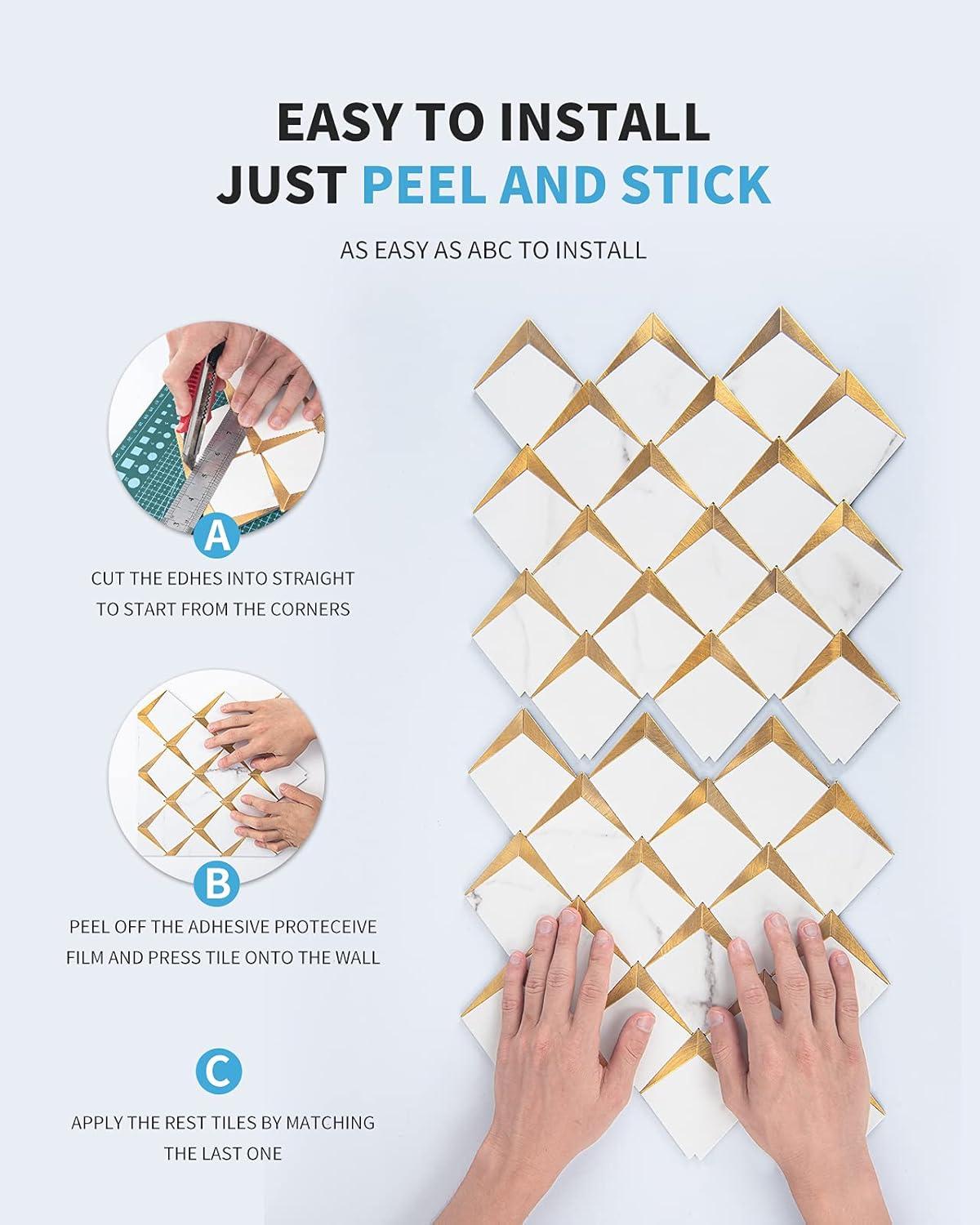 imageArt3d 10Sheet Peel and Stick Backsplash for Kitchen Dcor SelfAdhesive Diamond Mosaic Tiles for Fireplace Bathroom