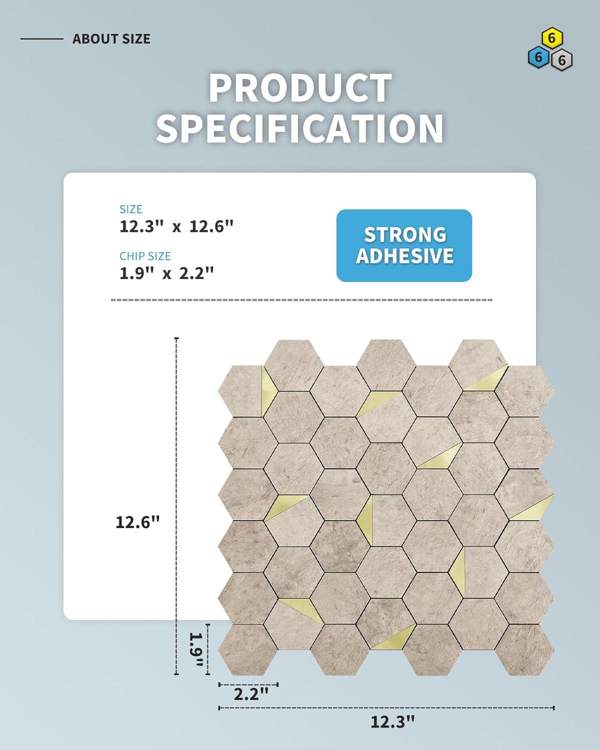 imageArt3d 10Sheet Peel and Stick Backsplash for Kitchen Dcor SelfAdhesive Tile Hexagon Mosaic TilesBrown Studded