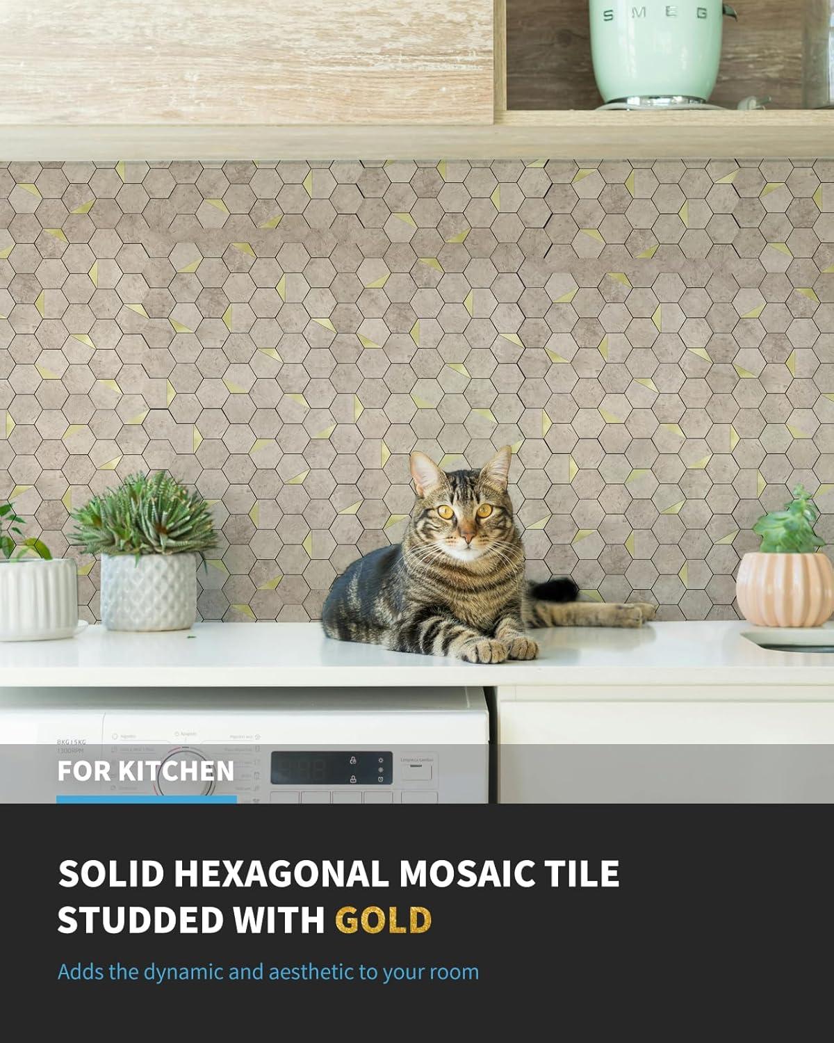 imageArt3d 10Sheet Peel and Stick Backsplash for Kitchen Dcor SelfAdhesive Tile Hexagon Mosaic TilesBrown Studded