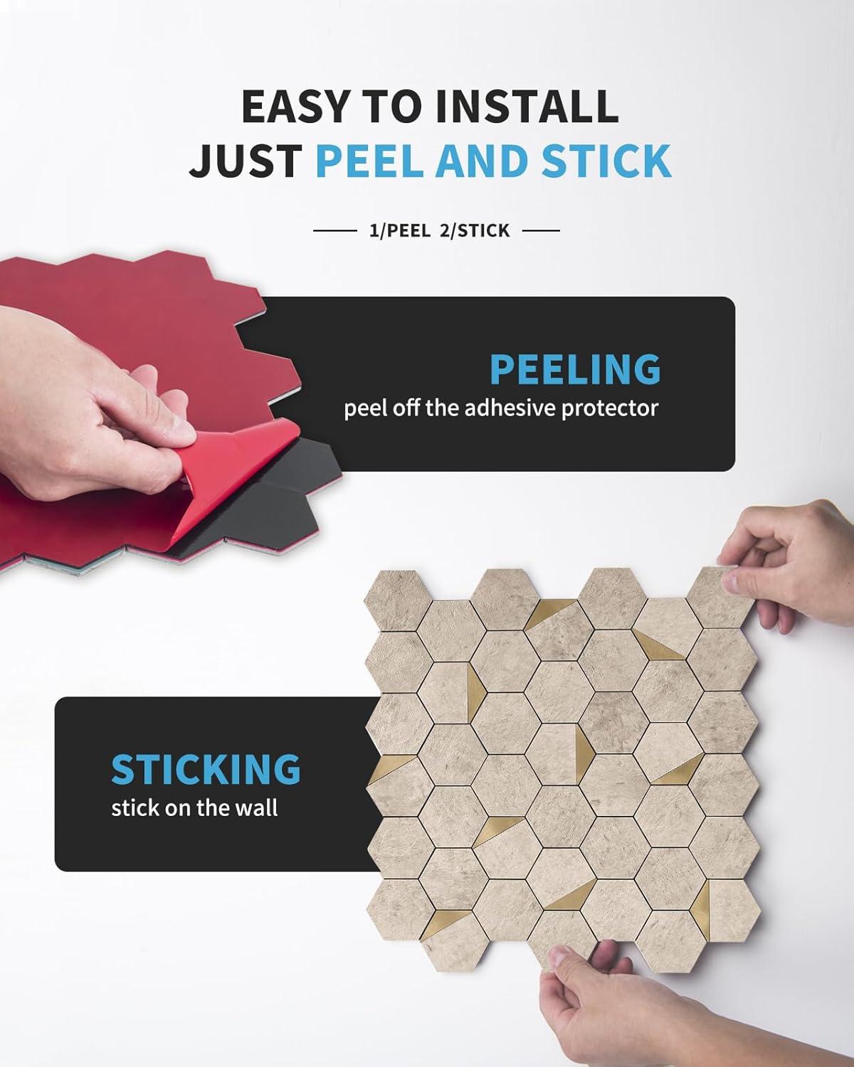 imageArt3d 10Sheet Peel and Stick Backsplash for Kitchen Dcor SelfAdhesive Tile Hexagon Mosaic TilesBrown Studded
